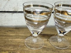 4 Vtg Gold Band Cordial Liqueur Shot Glass Cups MCM Handmade Crystal USSR RARE