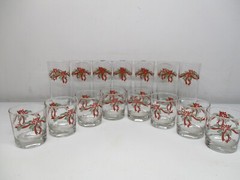 Vtg Anchor Hocking Poinsettia & Ribbons 7 Iced Tea Glasses- 8 Rocks Glasses 15pc
