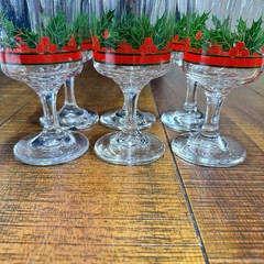 Libbey Glass Company Vtg Christmas Holly & Berries Water Wine Goblets Set Of 6