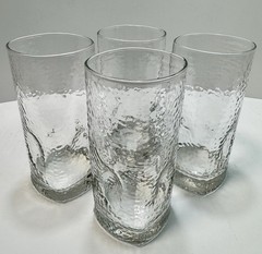 Vintage Set 4 Libbey Crisa Clear Dimpled Pinched Grip Glass Tumblers 18oz Nice!