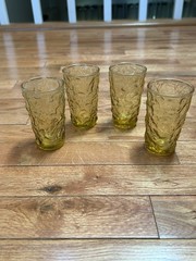Vtg Anchor Hocking Lido Milano Honey Gold Amber Glass 4 Oz Juice Glass Set Of 4