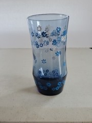 Vintage Libbey Blue Drinking Glass Daisy Spring Blossom Strawflower Tumbler 5.5″
