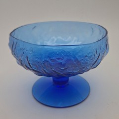 Vtg MCM Morgantown Crinkle Glass Cobalt Blue Footed Bowl SET of 2 Daiquiri