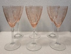 Vintage Fostoria Versailles Set Of 6 Pink (Rose) Etched Water Goblet 8 1/4″H