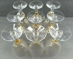 9 Fostoria Vogue Gold Tint Wine Glasses Set Vintage Yellow Bar Stemware MCM Lot