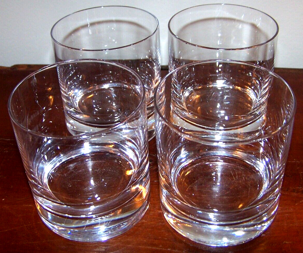 4 Lovely Etch Signed Schott Zweisel Old Fashioned Crystal Tumblers