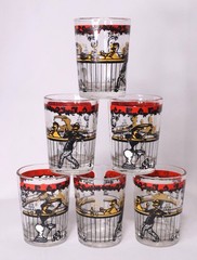 Set Of 6 – Vintage Hazel Atlas Double Shot Gay 90’S Bar Glasses MCM