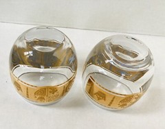 MCM mid century Pair Vito Bari Gold Roly Poly Glasses Culver Style Bar Glasses