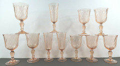 11 Pc Cristal Rosaline Pink Swirl Optic Goblet Champagne Wine Glasses Lot France