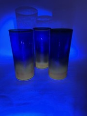 Vtg Drinkware Amber Blue Green UV Glow Reactive Glass 6 in. Tumbler Set of 3