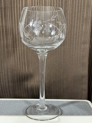 Vintage 8.5” Tall Etched Grape Vine Wine Goblet Clear Stemware