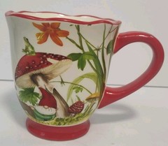 Cracker Barrel Mushroom & Gnome Floral Stoneware Mug