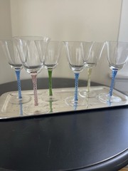 Six Beautiful Miller Rogaste Crystal Air Twist Stem goblets In Various Colors 8”