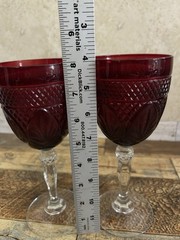 2 Cristal d’Arques Durand Antique Ruby Red Gothic Wine Water Goblets Glasses 8”