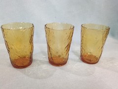 Morgantown Crinkle Seneca Driftwood 3 Tumblers Amber 4” Tall