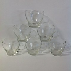 Clear Glass Punch Tea Cups Unique Handle Vintage Mid Century Set Of 6