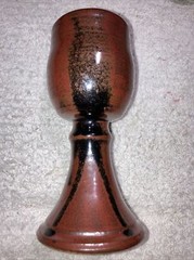 VTG Hand Thrown Pottery Goblet Stoneware 6” Red Brown Black Glaze Candle Holder