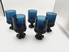 5 Tiffin Franciscan Madeira Dark Blue Glasses 5.5” Vintage 1970s MCM