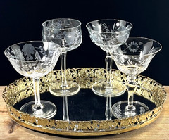 Vtg Champagne Coupe Sherbet Cocktail Glasses Mismatched Martini Set 4 MCM