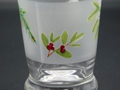 6 Pfaltzgraff Winterwood Green 6 oz Frosted Lowball Cocktail Glasses Chickadee