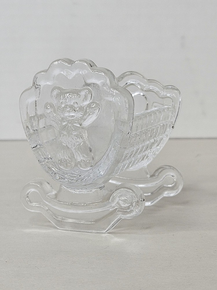 Vintage 24% Lead Crystal Cradle Forever Favors Baby Shower Gift Trinket Dish