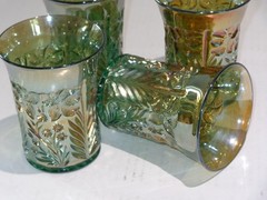4 Antique Imperial Green Carnival Glass TIGER LILY Water Tumblers