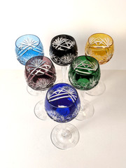 Set of 6 Ajka AJC40 Crystal Cut To Clear Wine Glasses/Hocks – 1940/60s Hungary