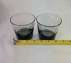 VTG Set Of 2 Smoky Glass Lowball Drinking Glasses Barware Size 3.25” EUC