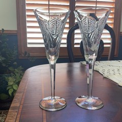 Waterford Millennium Happiness Champagne Flutes Pair 9..25” Crystal Toasting