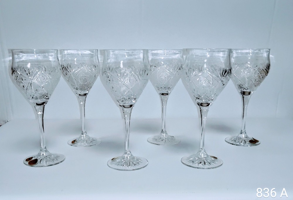Set 6 Bohemian Handmade Crystal Czech Republic Wineware Glasses (7.1)
