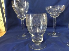 Antique Weston WGL73 30 pieces Stemmed Glassware, Floral, Optic, Bulbous Stem