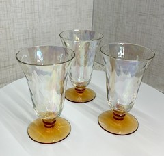 Vtg Fostoria Loop Optic Footed Tumbler Glasses EUC MCM Glass Set Of 3 Retro