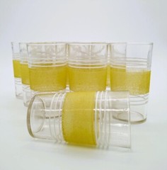 Vtg. Small Granite Yellow band and Clear Glasses (set of 10) Retro 60s Glasses