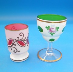 Bohemian white cut to emerald green cordial glass stem Roses Gold accent Czech