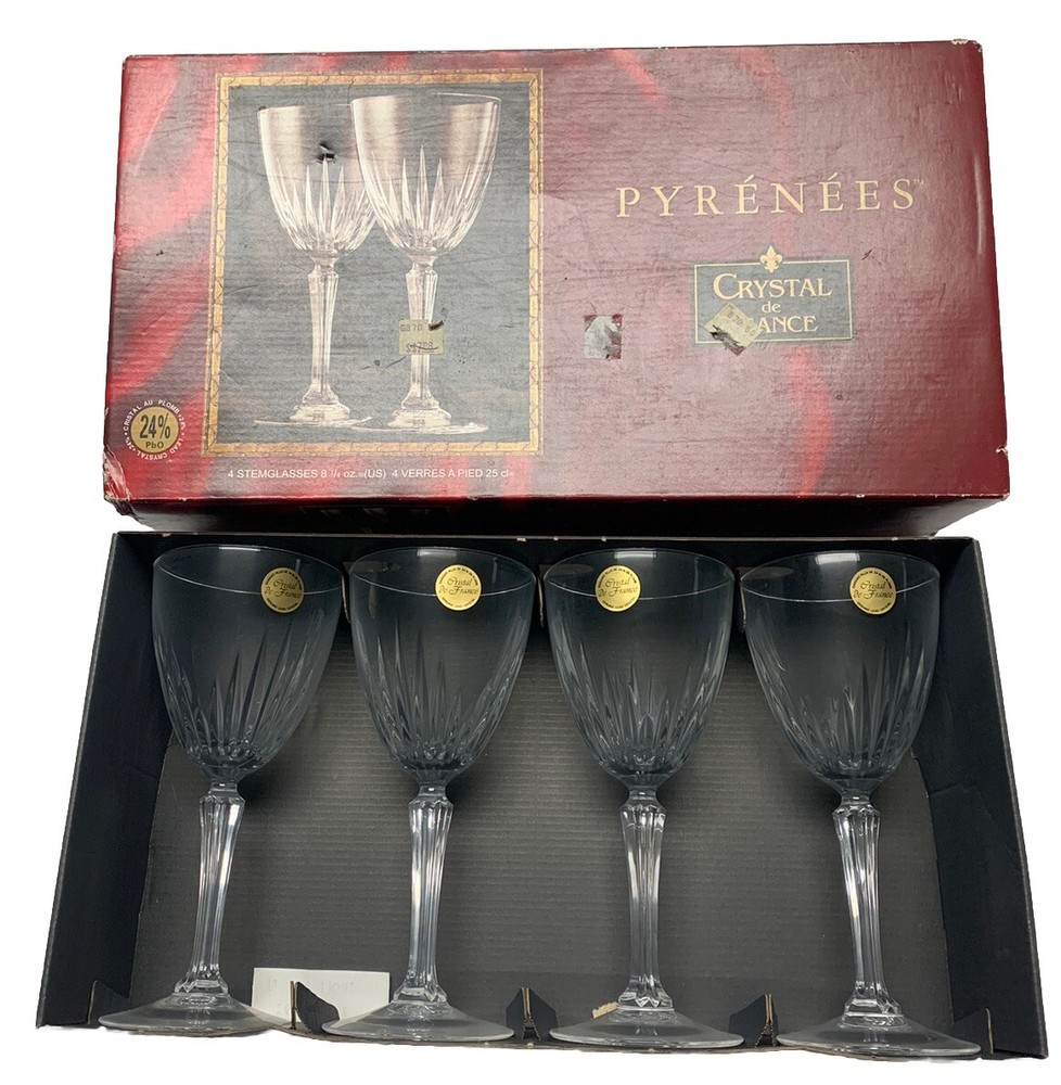 VTG NIB Cristal de France Lead Crystal Pyrenees 8.25 Oz Goblets Set Of 4