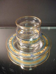 Hawkes Art Glass Gold Gilded Enamel Decorated Open Jam & Underplate Art Deco