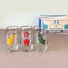 Drinking Glass Set Soviet 250ml Gold Leaf Berezhany Glassworks Ternopol Ukraine