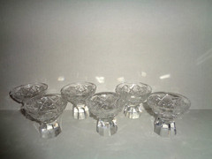 (6) VINTAGE UNIQUE CRYSTAL CUT LIQUOR GLASSES w/ 8-Sided Paperweight Stem