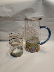 Makenzie-Childs Aurora NY Garland Polka Dot Glass Picther W/ 2 Tumblers