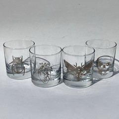 Barware 4 Rocks Glasses Silver Beatle Skull Butterfly Heart 11oz Countercouture