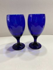 Set of 2 Libbey Premiere Cobalt Blue Ice Tea Glasses Goblets 7″ New Old Stock