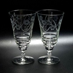 2 Rock Sharpe Floral Ice Tea Water Glasses 6.5″ botanical leaves vtg midcentury