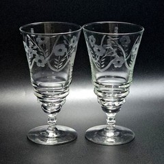 2 Rock Sharpe Floral Ice Tea Water Glasses 6.5″ botanical leaves vtg midcentury