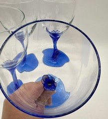 4 LIBBEY DOMAINE BLUE PETAL FACETED STEM 10oz WATER GOBLETS 8″ Cobalt 💙 EUC