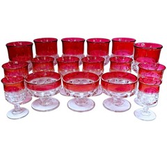 Colony Cranberry Crown Stemware, 17-Piece Vintage Barware Set, Mixed Glass Sizes