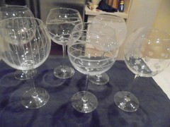 6 Mikasa Cheers assorted etched balloon wine glasses mint condition low shipping