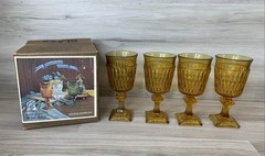 Vintage Indiana Glass Co. Mt. Vernon Amber 4oz. Wine-Juice Glasses Set Of Four