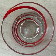 4 Pier One 4 1/4” Double Old Fashioned Whiskey Tumblers Red Swirl/Swirline Blown
