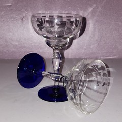 Vintage 1930s Louie Weston Glass Etched Star Flower Champagne Coupe Cobalt 5.5″