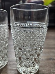 2 vintage Anchor Hocking Wexford iced tea tumbler glasses diamond cut pressed